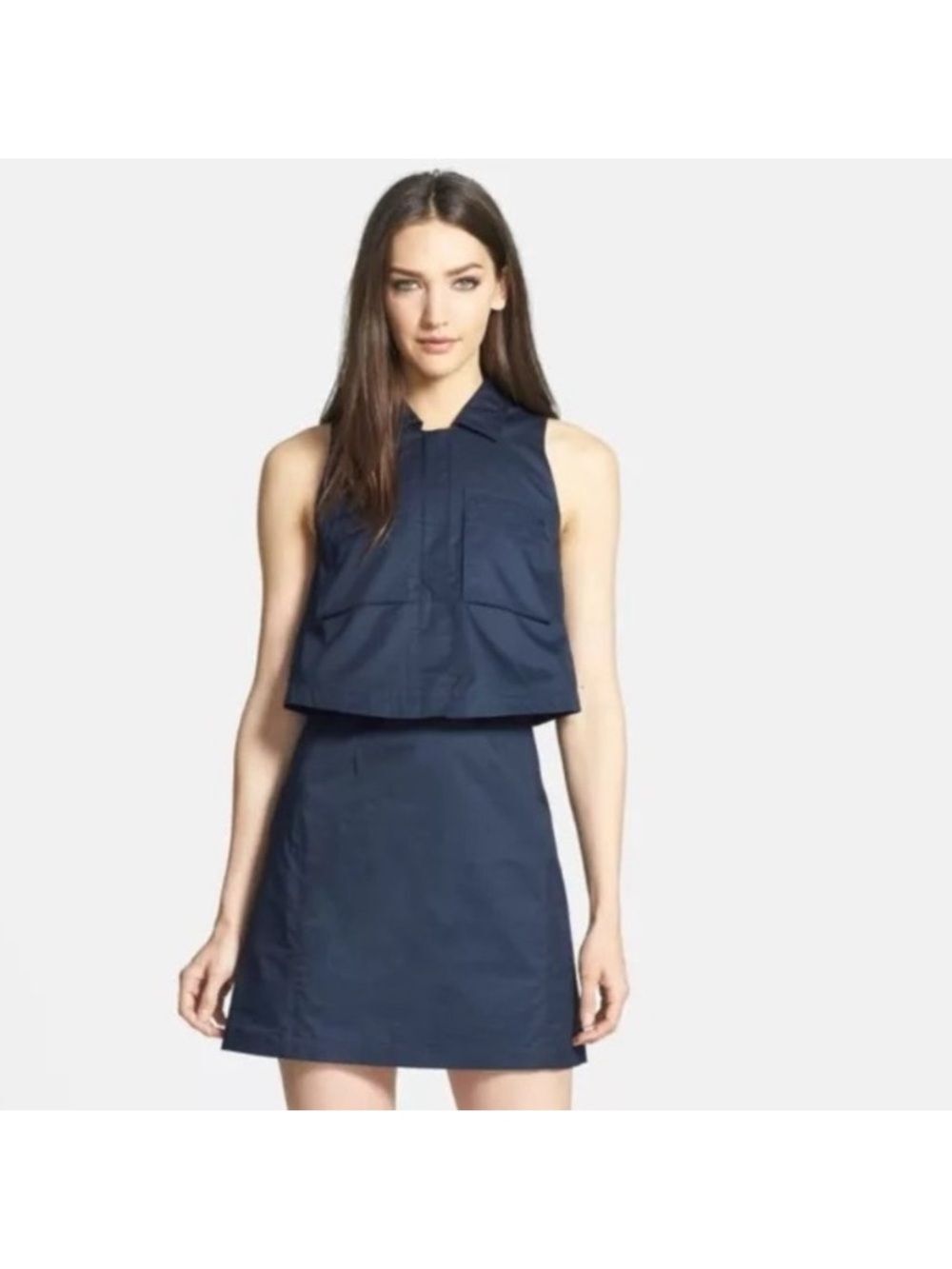 THEORY Gemine Taranto Pop Top Dress-SZ 0-Navy Blue